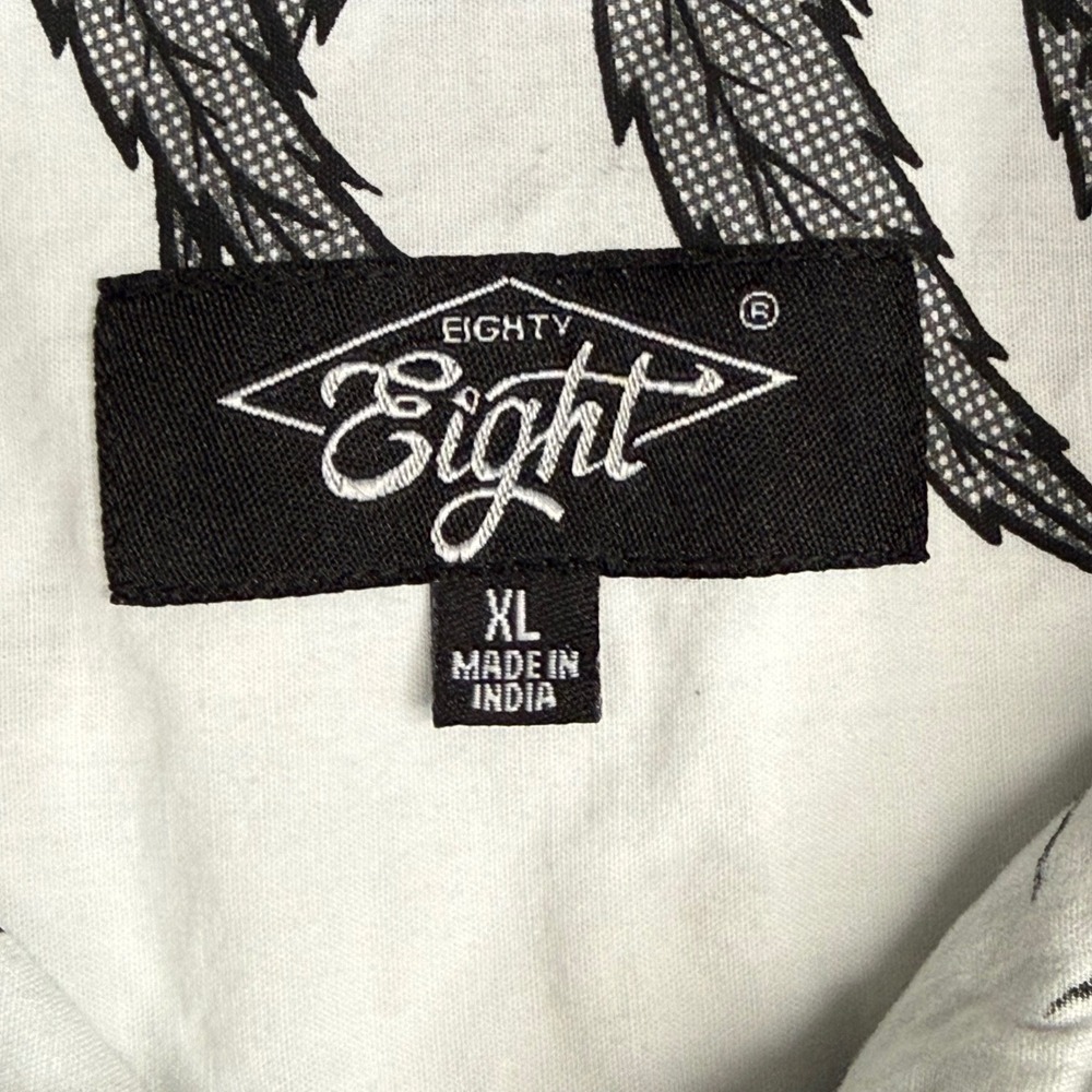 Eighty Eight Mens XL White Black Pot Leaf Print Cotton Short Sleeve Button Down - Picture 8 of 11